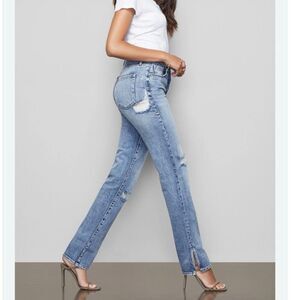 Good American Women's High Waist Ripped Straight Jeans Size 6 Blue Good boy boyf